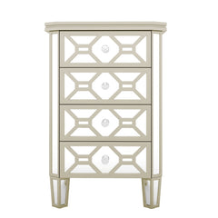 Bellemave® Elegant Mirrored 4-Drawer Chest with Golden Lines