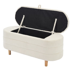 Bellemave® Elegant Upholstered Sherpa Fabric Storage Ottoman with Wood Legs