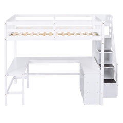 Bellemave® Full Size Loft Bed with Built-in L-Shaped Desk and Three-Tier Storage Shelves,and Attached Storage Staircase