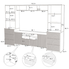 Bellemave® 4-Piece Multifunctional TV Stand Media Storage Cabinet with 13 shelves,8 Drawers and 2 Cabinets, with Fluted Line Surface