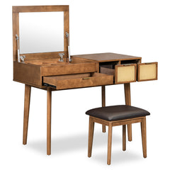 Bellemave® 43.3" Classic Wood Makeup Vanity Set with Flip-top Mirror and Stool