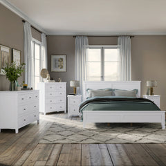 Bellemave® White Solid Wood 5 Pieces Bedroom Sets(Bed+Nightstand*2+Chest+Dresser)