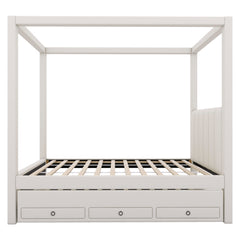 Bellemave® Upholstered Canopy Platform Bed with Trundle and Three Storage Drawers