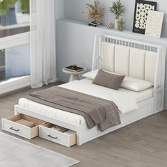 Bellemave® Wood Platform Bed with Upholstered Headboard and 2 Drawers