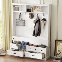 Bellemave® 74" Elegant Wide Hall Tree with 5 Hooks, Versatile Entryway Lift Top Storage Bench with 2 Drawers