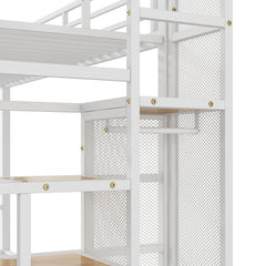 Bellemave® Twin over Full Metal Bunk Bed with Storage Staircase and Open Wardrobe