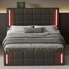 Bellemave® Upholstered Bed with LED Lights,Hydraulic Storage System and USB Charging Station Bellemave®