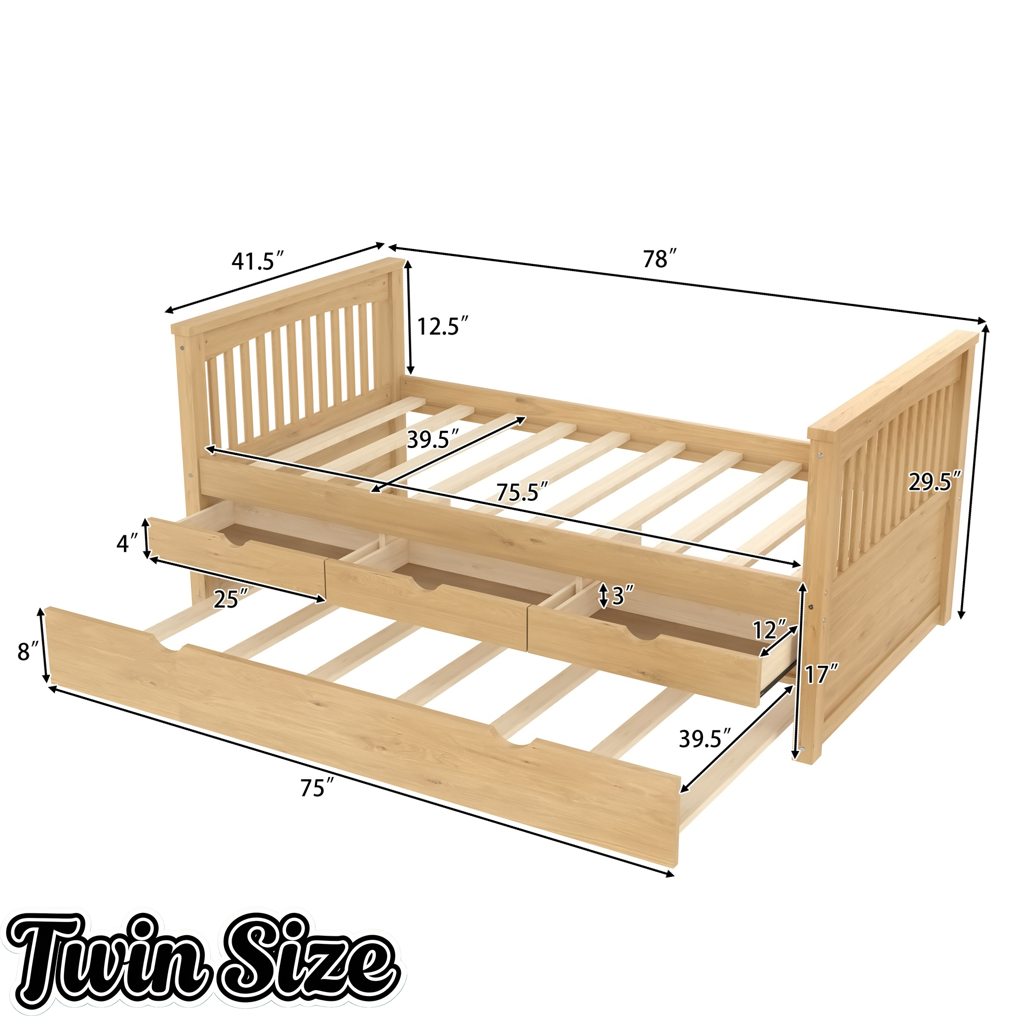 Bellemave® Twin Size Platform Bed Frame with Trundle Bed Frame for Bedroom, Twin Size Corner Bed with 3 Storage Drawers, Headboard and Footboard, No Spring Box Needed, White Bellemave®