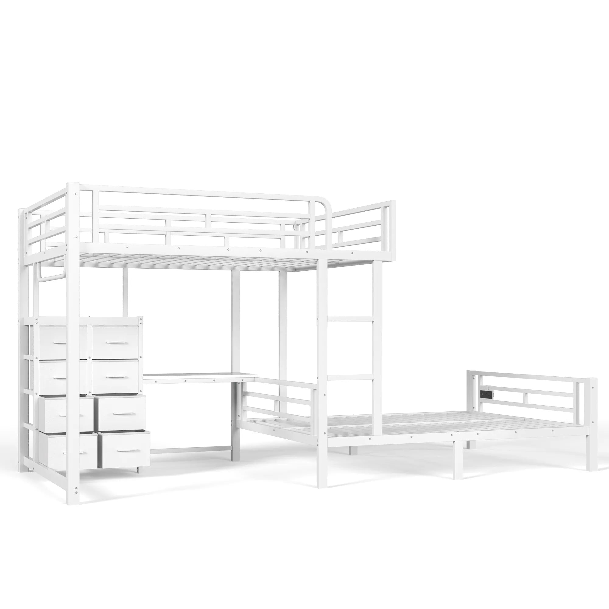 Bellemave® Full Bunk Bed with 8 Storage Drawers & Shelves, Built in Study Desk | Metal Bed with Hanging Rod & Detachable Hanging USB for Teens,Adults Bellemave®