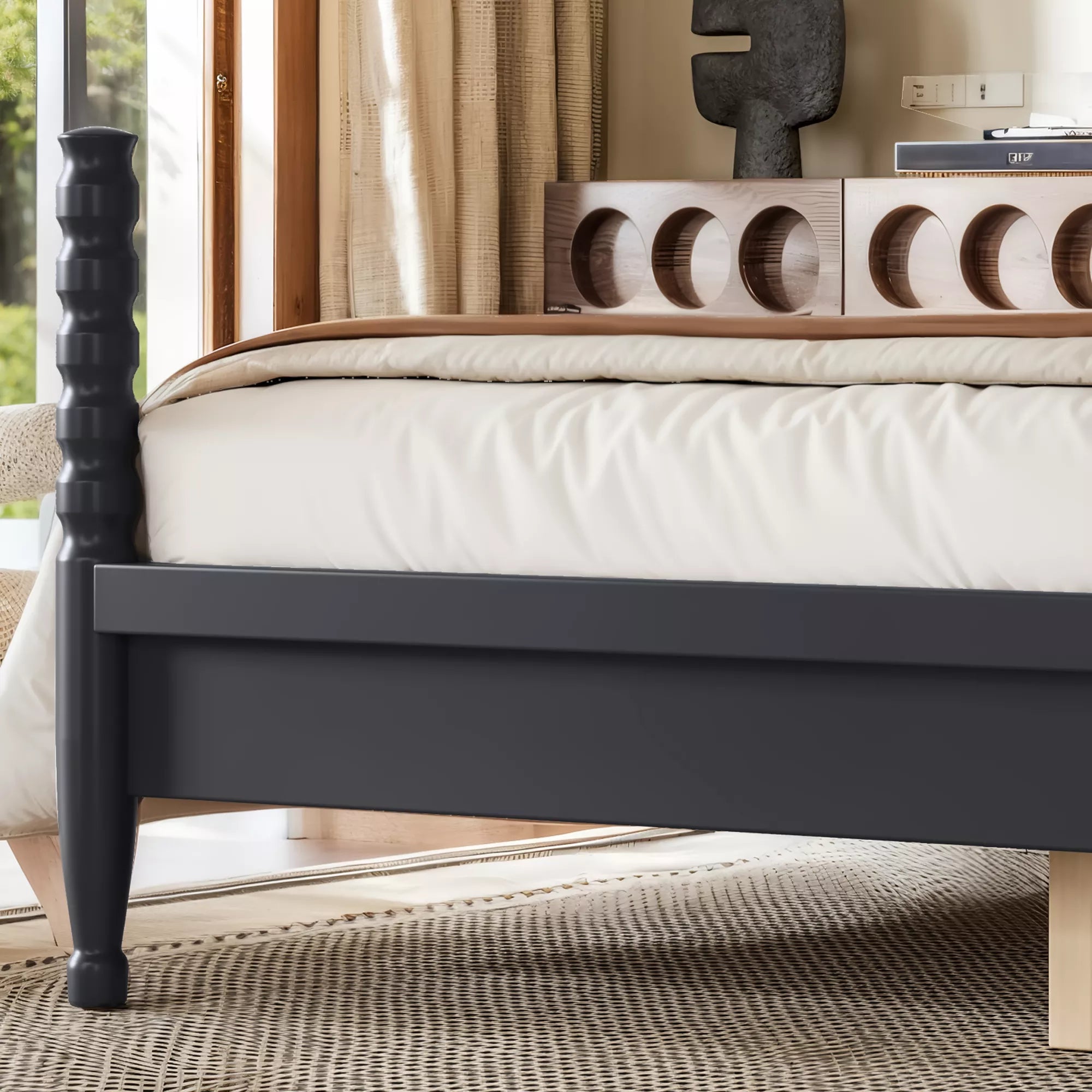 wooden platform bed frame with under bed storage clearance