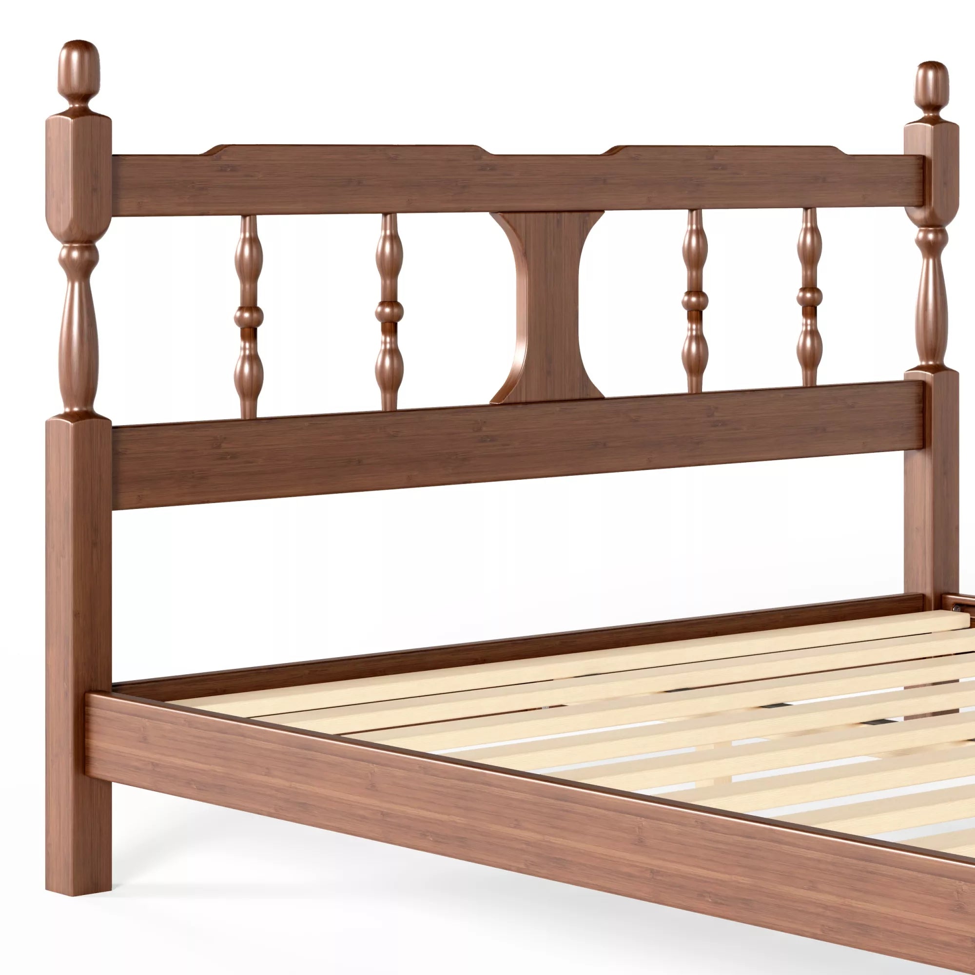 Square cutout headboard detail on solid bamboo bed frame