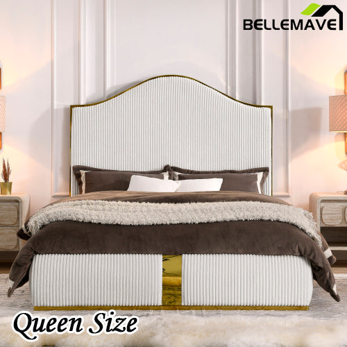 Bellemave® Corduroy Upholstered Bed with 59.5" Tall Headboard ,Metal Decoration