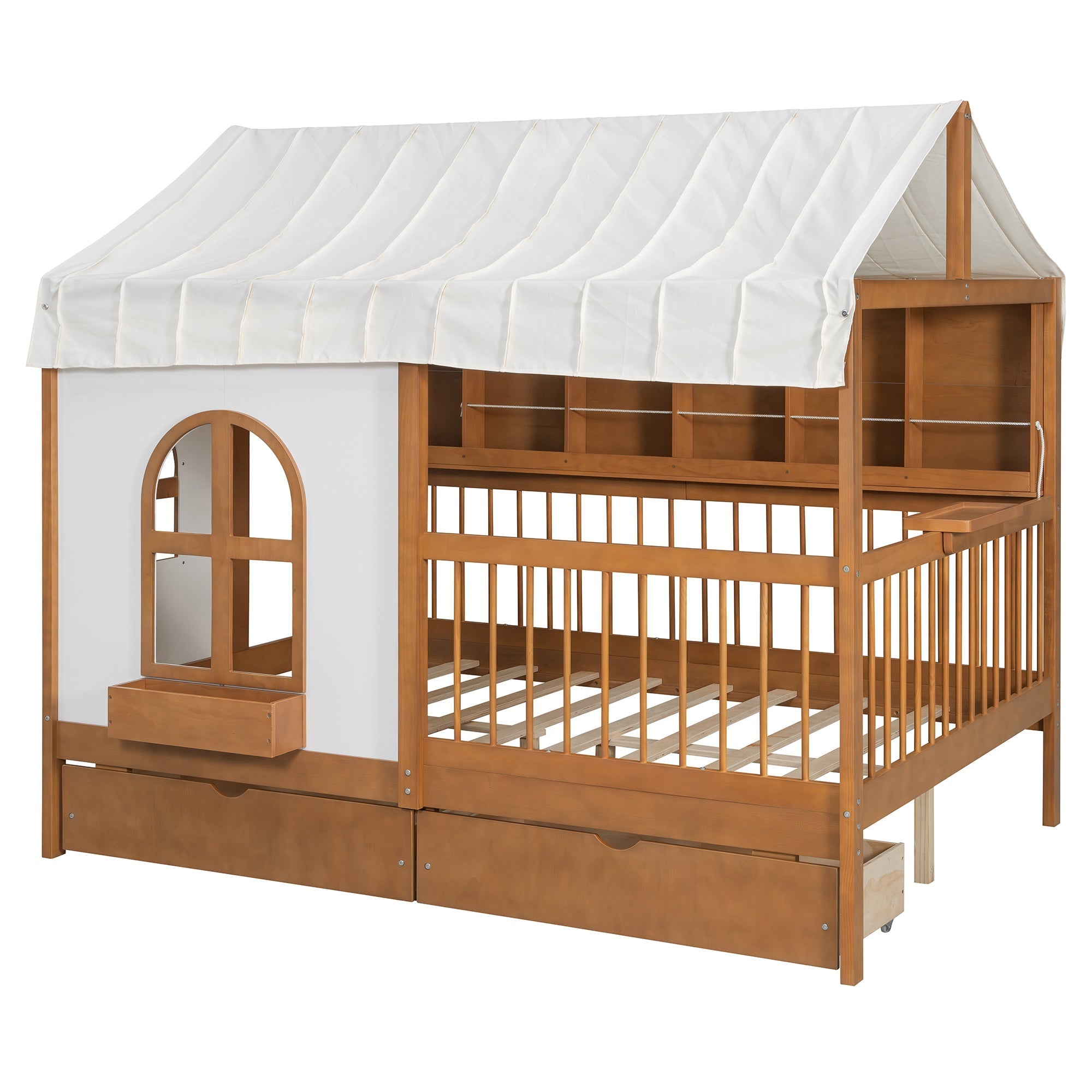 Bellemave® Full Size House Bed with 2 Large Drawers, Side Bookshelf with LED Strip, Cozy Reading Nook & Playhouse for Boys & Girls Bellemave®