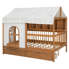 Bellemave® Full Size House Bed with 2 Large Drawers, Side Bookshelf with LED Strip, Cozy Reading Nook & Playhouse for Boys & Girls Bellemave®