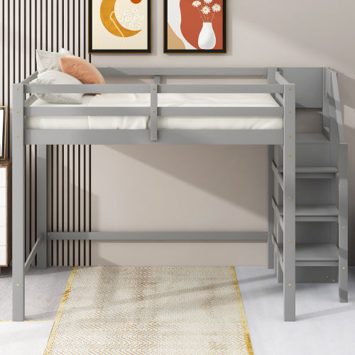 Bellemave Full Size Loft Bed with Built-in Storage Wardrobe and Staircase