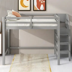 Bellemave® Full Size Loft Bed with Built-in Storage Wardrobe and Staircase Bellemave®