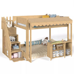 solid wood kids loft bed with storage stairs