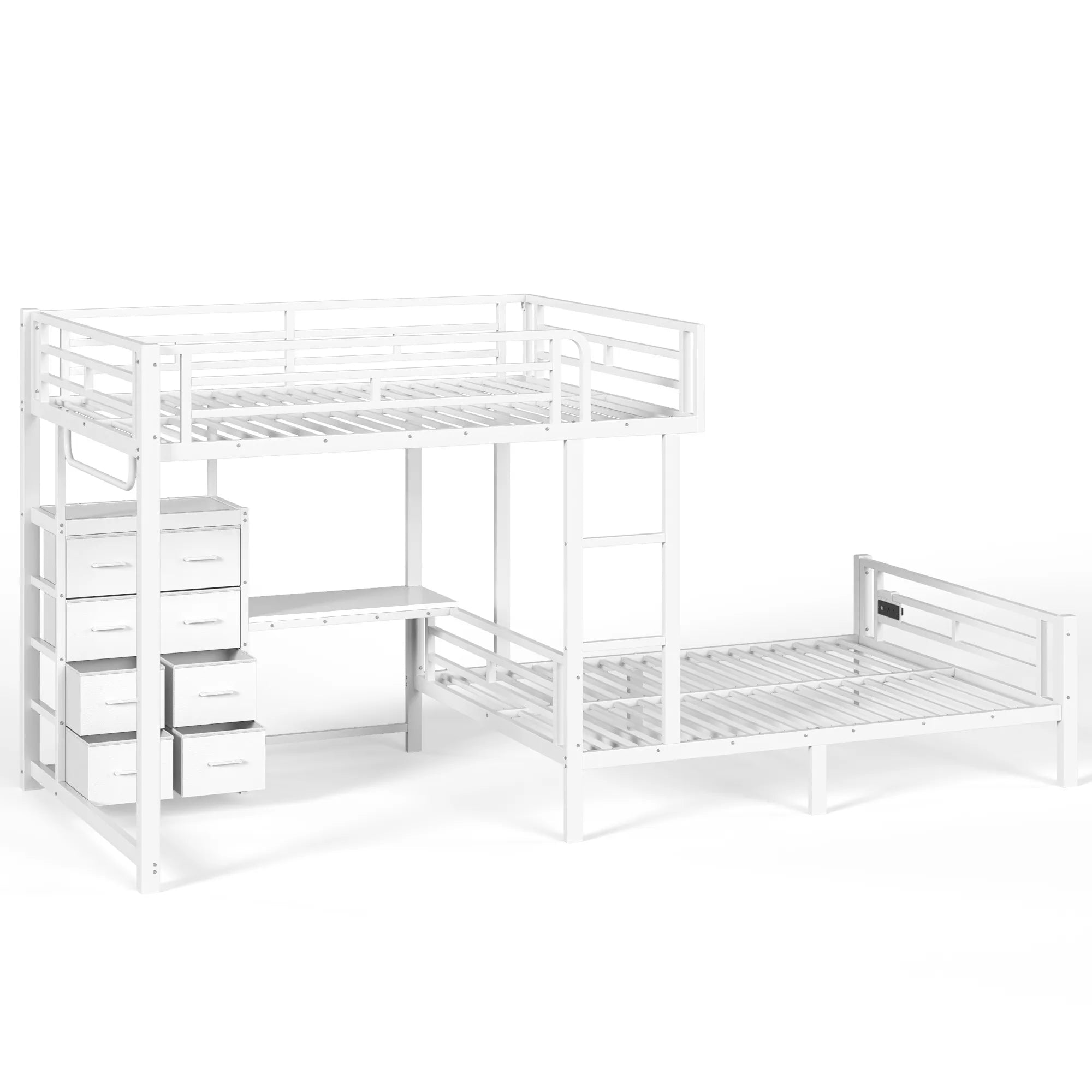 Bellemave® Full Bunk Bed with 8 Storage Drawers & Shelves, Built in Study Desk | Metal Bed with Hanging Rod & Detachable Hanging USB for Teens,Adults Bellemave®
