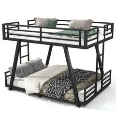 Bellemave® Metal Floor Bunk Bed Frame for Kids/Adults,Heavy Duty Kids Bunk Beds with 2 Side Ladders & Special Support Leg,Noise Reduced Structure,Low Profile,Black Bellemave®