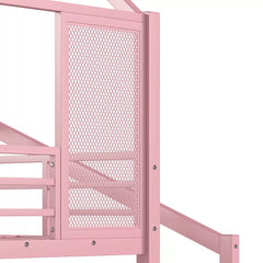 House loft bed with metal frame and house shaped roof design for kids bedroom