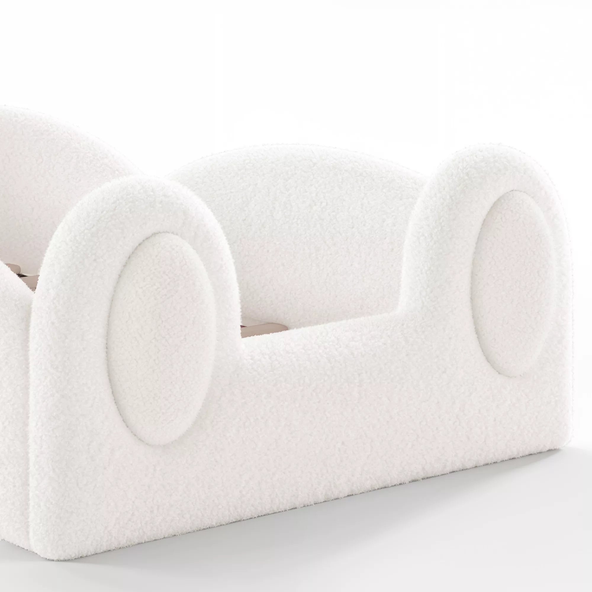 Kids floor bed rabbit headboard upholstered frame side view