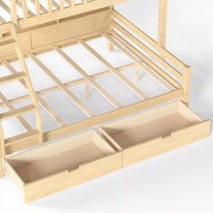 Large rolling storage drawers under bunk bed, solid wood construction