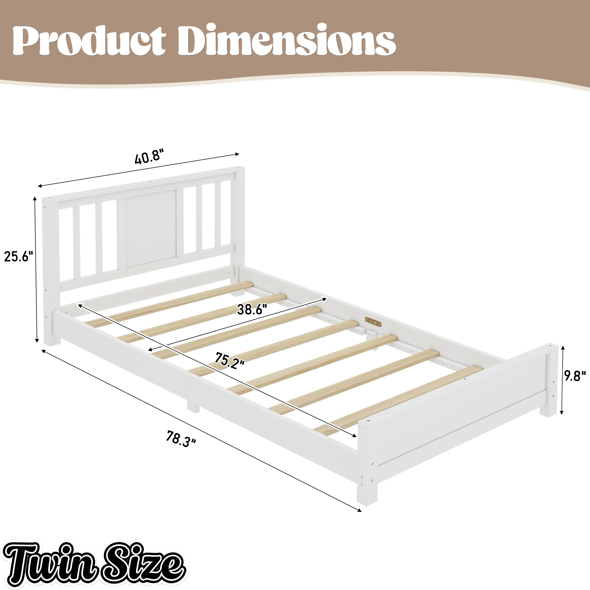 Bellemave® Twin Size Low Profile Platform Bed with Chic Headboard, Wood Bed Frame with Support Slats for Kids Bellemave®