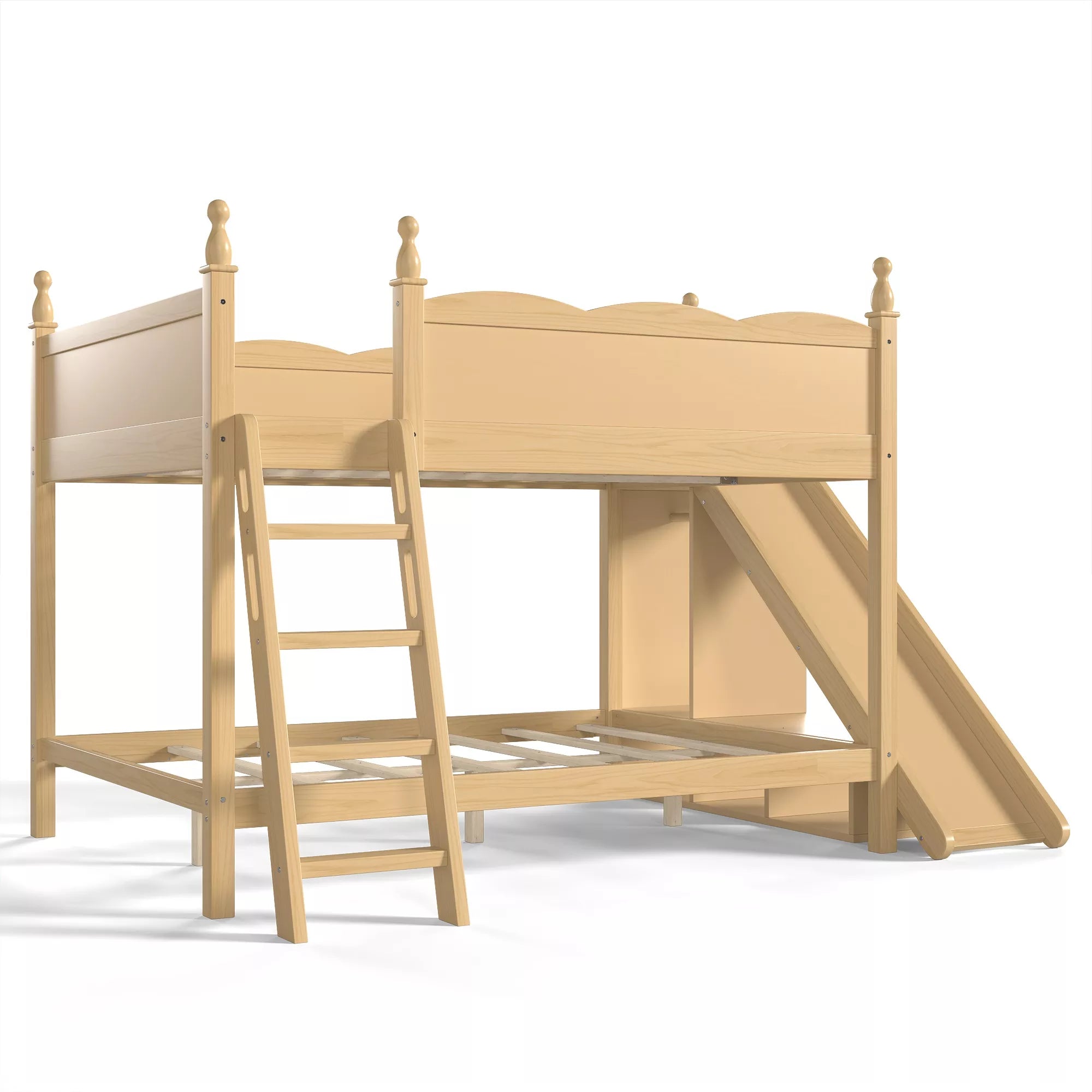 Bellemave® Full over Full Bunk Bed with Storage Shelves,Solid Wood Bed with Slide & Ladders, Low Profile Design Bellemave®