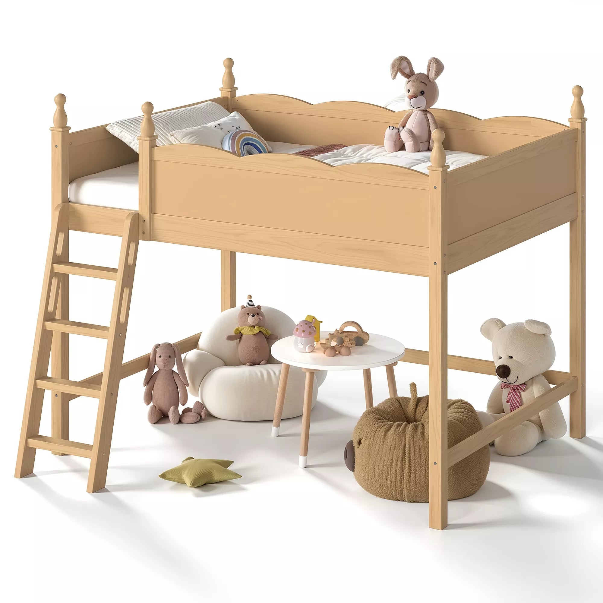 Bellemave® Solid Wood Full Size Loft Bed with Guardrails & Ladder, Space-Saving Bellemave®