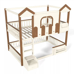 Bellemave® Full Over Full Wooden House Shaped Bunk Bed with Roof, Bookshelves and Storage Drawer — Converts Into Two Full Beds Bellemave®
