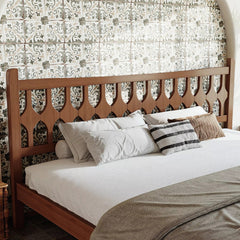 Bellemave® Bamboo Platform Bed with Diamond-shaped headboard, Solid Bamboo-made Bed Frame with Support Slats, for Bedroom, Guest Rooms, Brown Bellemave®