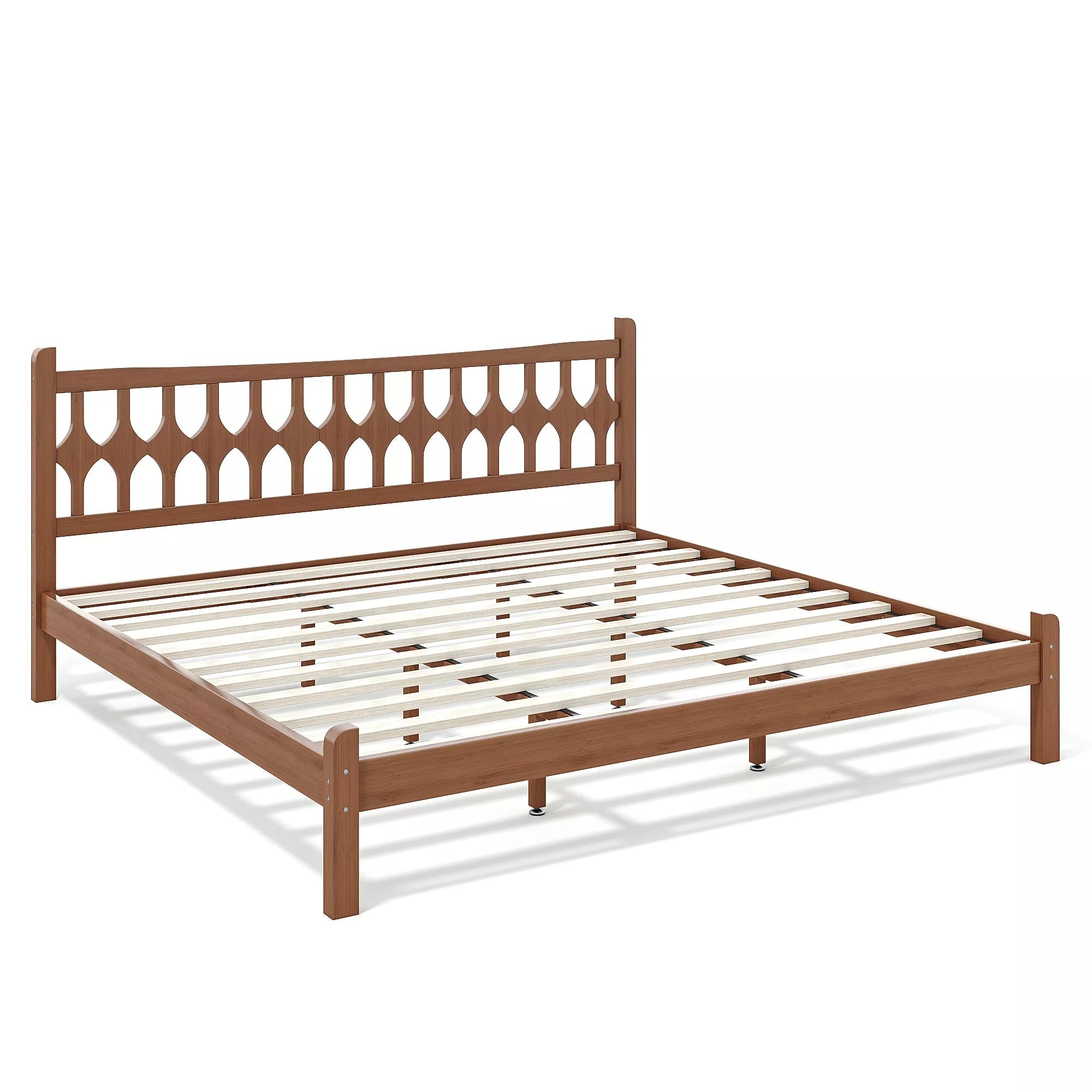 Bellemave® Bamboo Platform Bed with Diamond-shaped headboard, Solid Bamboo-made Bed Frame with Support Slats, for Bedroom, Guest Rooms, Brown Bellemave®
