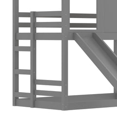 Bellemave® Twin Size House Bunk Bed with Slide and Storage Shelf, Twin Floor Bunk Beds Frame with Safety Guardrails for Kids Girls Boys, Grey Bellemave®