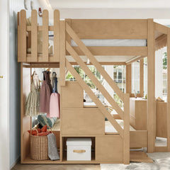 loft bed with storage staircase and wardrobe space