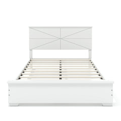 Bellemave® Platform Bed with Chic Design Headboard, Modern Full Bed Frame with Wood Slats Support, Low Profile Design, White