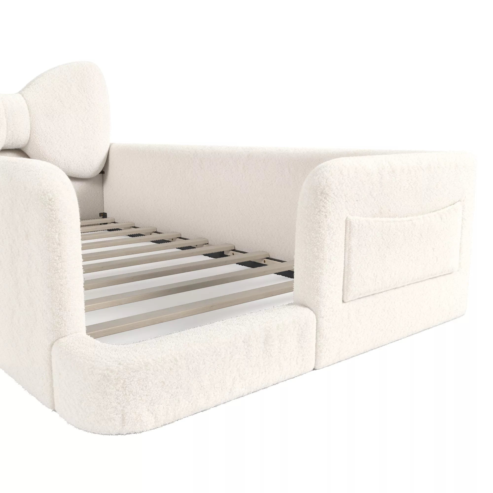 kids low profile platform bed with soft upholstered frame