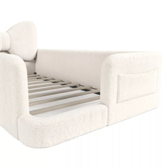 kids low profile platform bed with soft upholstered frame