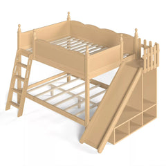 Bellemave® Full over Full Bunk Bed with Storage Shelves,Solid Wood Bed with Slide & Ladders, Low Profile Design Bellemave®