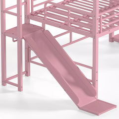 Kids loft bed with slide and sturdy metal stairs for children's room