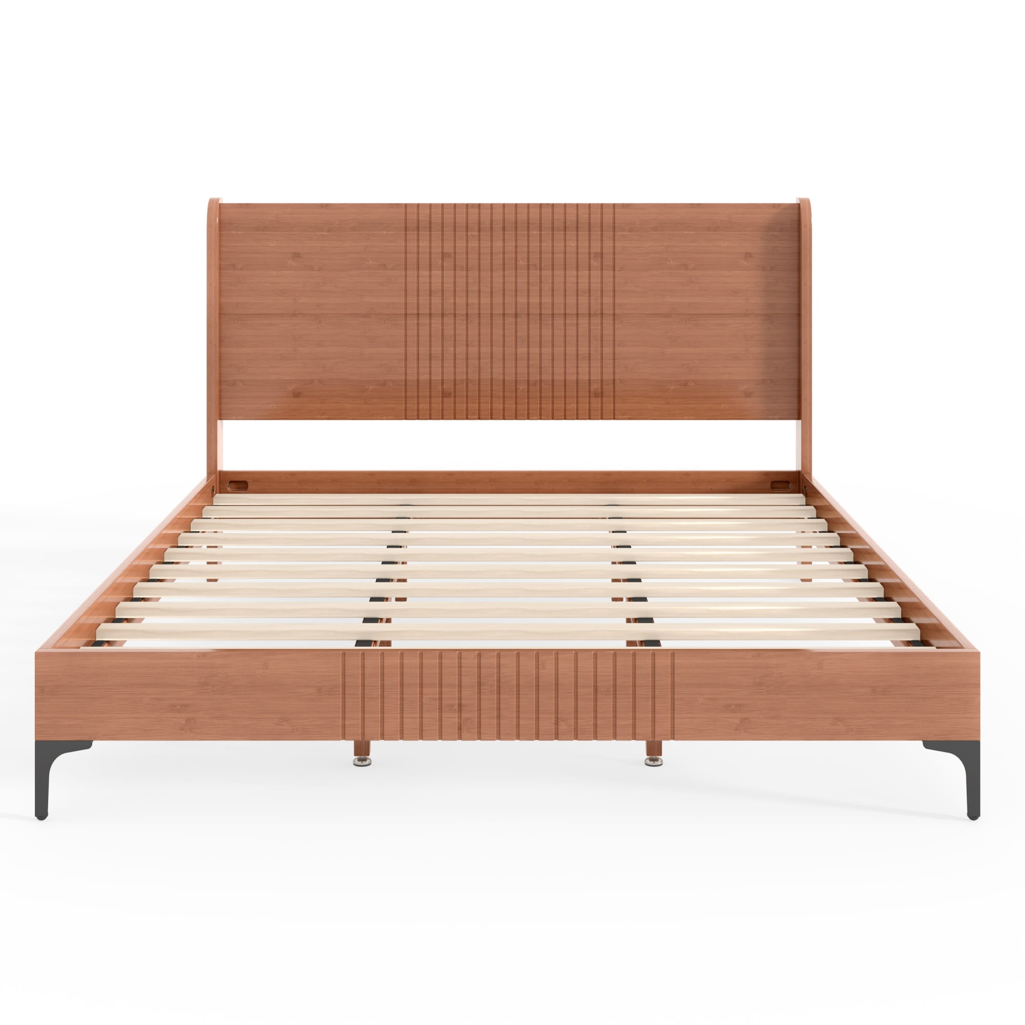 Bellemave® Solid Bamboo Platform Bed, Mid-Century Modern Bed Frame with Headboard, Round Corner Design Bellemave®