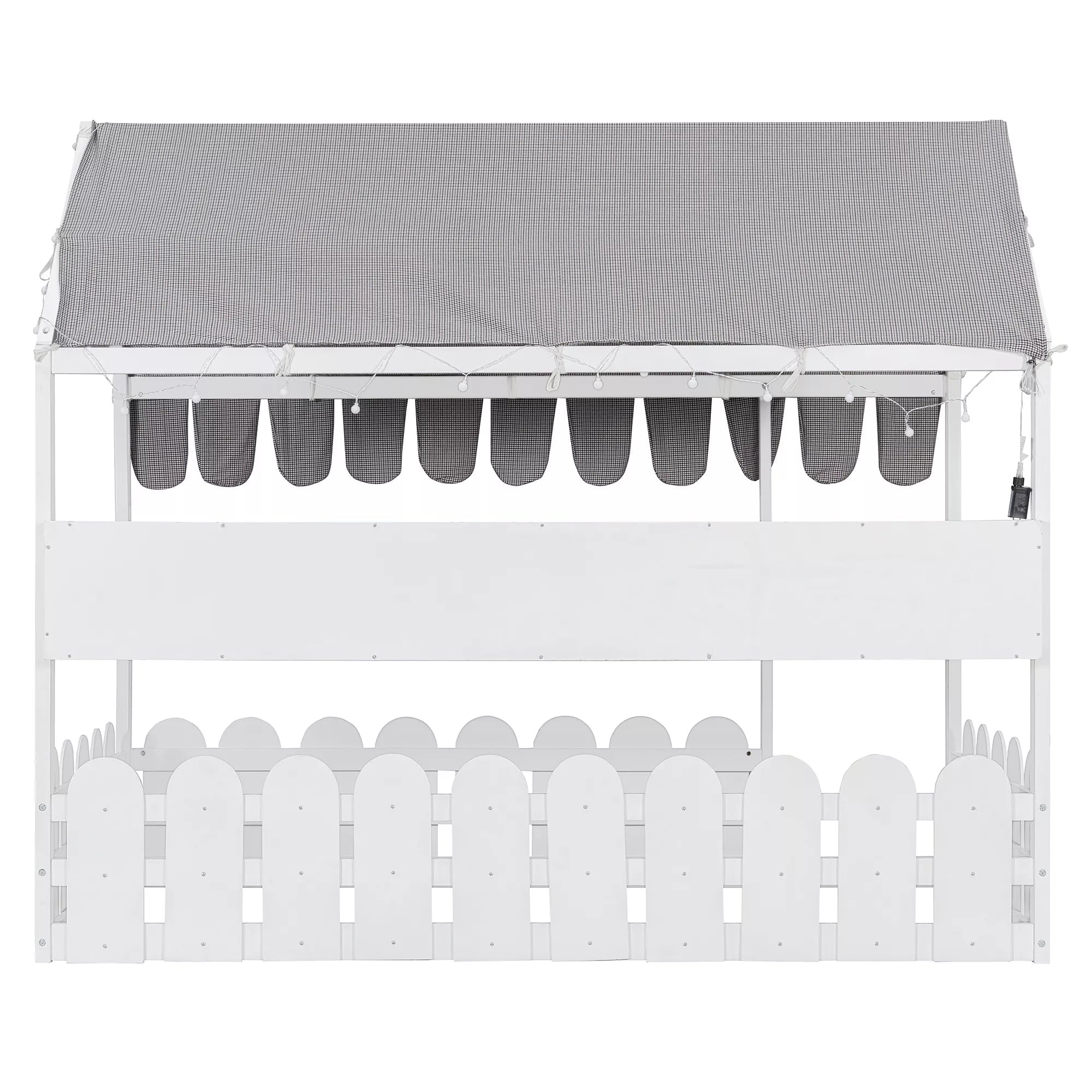 Bellemave® Montessori House Floor Bed for Kids with Fence Railings, Tent & Lights, Wooden Kids Floor Bed Frame with 3 Storage Shelves, Low Profile Bed for Boys & Girls (Slats Not Included) Bellemave®