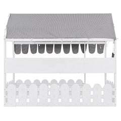 Bellemave® Montessori House Floor Bed for Kids with Fence Railings, Tent & Lights, Wooden Kids Floor Bed Frame with 3 Storage Shelves, Low Profile Bed for Boys & Girls (Slats Not Included) Bellemave®