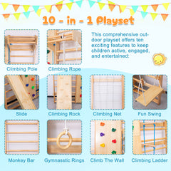 Bellemave® Toddler Climbing Toys Indoor - Featuring a Rock Climbing Wall, Wooden Swings, Gymnastic Rings, Rope Ladders, and Stretching Equipment,All-in-One 10-in-1