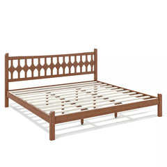 Bellemave® Bamboo Platform Bed with Diamond-shaped headboard, Solid Bamboo-made Bed Frame with Support Slats, for Bedroom, Guest Rooms, Brown Bellemave®