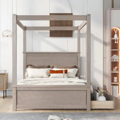 Bellemave® Full Size Wood Canopy Platform Bed with 2 Drawers and Support Slats Bellemave®