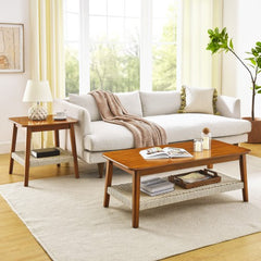 Bellemave® 47.25" Mid-Century Coffee Table with Woven Shelf