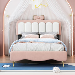 Bellemave® Twin Size Velvet Princess Bed with Bow-Knot Headboard and Footboard