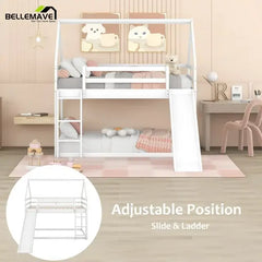 Bellemave® Twin Size Floor House Bunk Bed with Slide and Ladder