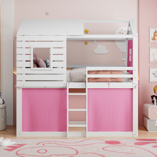 Bellemave® Wood House Bunk Bed with Tent Bellemave®