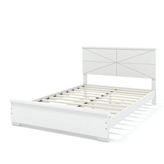 Bellemave® Platform Bed with Chic Design Headboard, Modern Full Bed Frame with Wood Slats Support, Low Profile Design, White